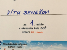20. března 2018 - Vít Beneš zvítězil v okresním kole Studentské odborné činnosti
